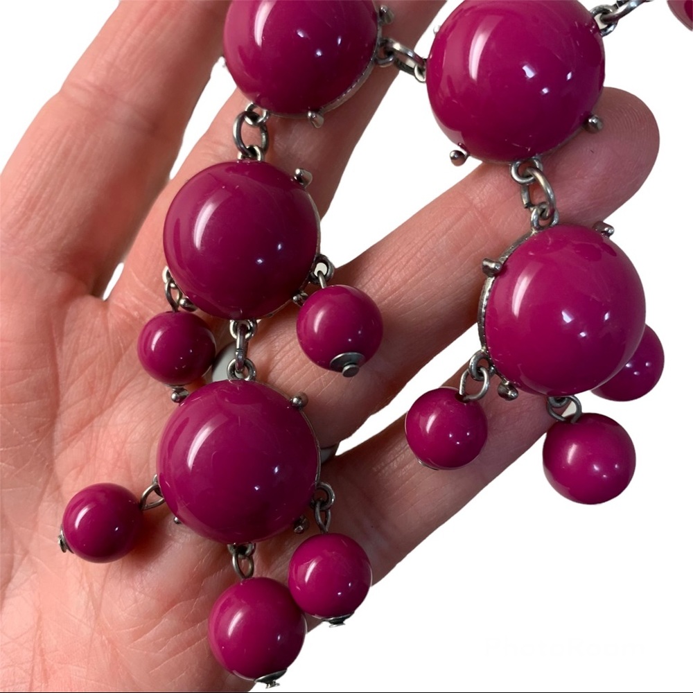 Bold Statement Bauble Necklace Raspberry Pink W/S… - image 5